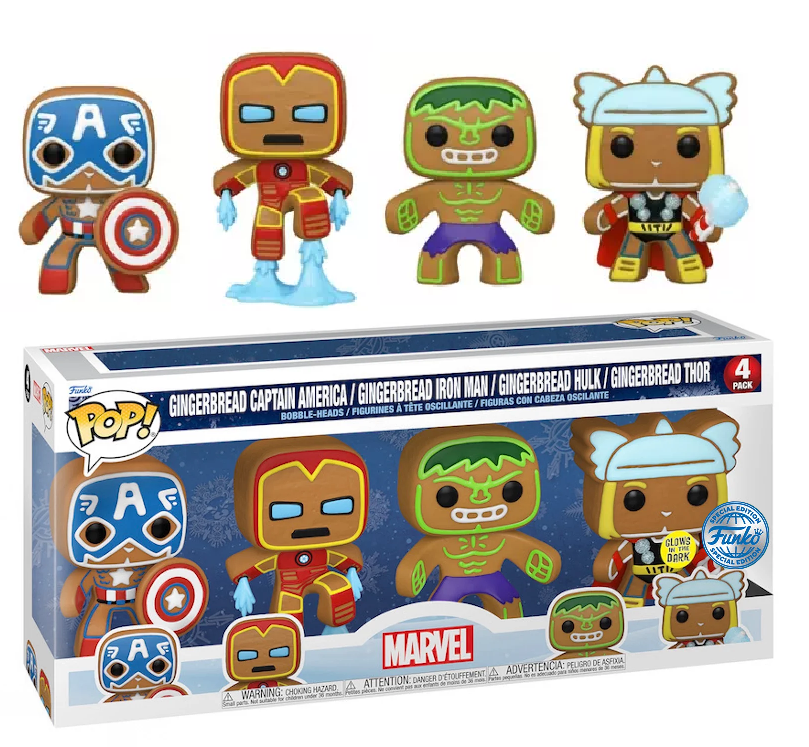 Pack 4 Figurines Funko Pop! Marvel Holiday Gingerbread - Glow in the Dark (GITD) - Special Edition
