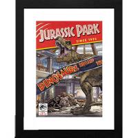 Tirage encadré Jurassic Park - Style Comics Rétro - T-Rex & Logo - 30 x 40 cm