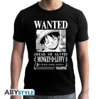 T-shirt One Piece - Wanted Monkey D. Luffy - Design Avis de Recherche Noir et Blanc